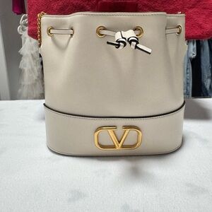 Valentino Garavani Cream Bucket Bag with Gold Hardware